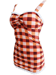 High Waisted Sexy Retro Style Backless Plaid One Piece Bikini