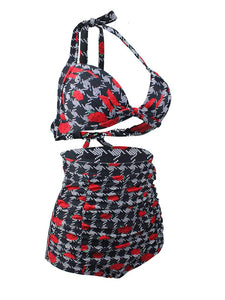 
Houndstooth Pattern With Rose Retro Style Bikinis swimsuits