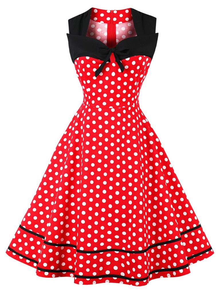 White 1950s Polka Dot Swing Dress