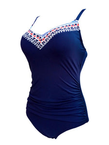 

Blue 3D Print Strap Backless Retro Style One Piece Swimwear