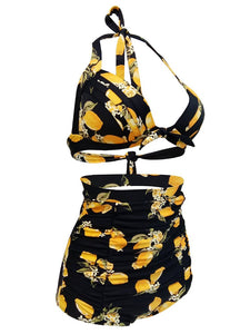 Retro Style High Waisted Sexy Backless Floral Two Pieces Swimsuit Sets