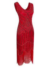 Load image into Gallery viewer, White 1920s V Neck Sequined Flapper Dress