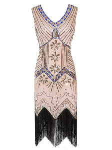 3 Colors 1920s  Sequined Fringed Flapper Dress