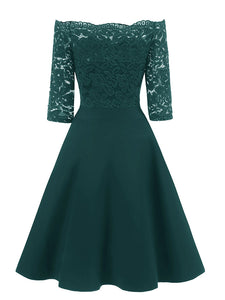 Off the Shoulder Half Sleeve Lace 50s Dress