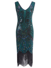 Load image into Gallery viewer, 1920S Floral Fringed Sequin Gatsby Dress