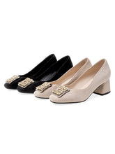 Load image into Gallery viewer, Chunky Heel  Square Toe Suede Vintage Shoes