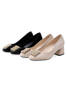 Chunky Heel  Square Toe Suede Vintage Shoes