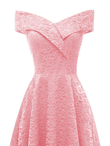 Solid Color Short Sleeve Off the Shoulder A line Vintage Party Dress