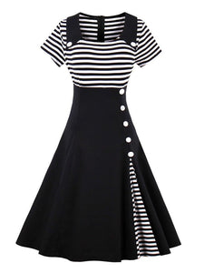 Elegant Stripe High Waist 50s 60s Dress