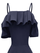 Load image into Gallery viewer, Navy 1950s Spaghetti Strap Ruffles Vintage Dress