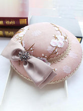 Load image into Gallery viewer, Pink Plum Embroidery Flower And Bow Rhinestone Decoration 1950S Hat 