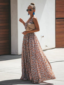 Women's Boho Dress Floral Printed Sexy V Neck Summer Maxi Dresses Sleeveless 