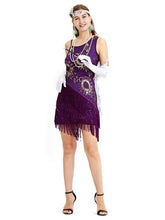 Load image into Gallery viewer, Purple 1920s Sequined Fringed  Flapper Dress
