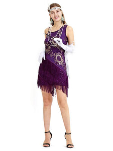 Purple 1920s Sequined Fringed  Flapper Dress