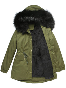 Women's Parka Coat Street Plush Winter Hoodie Coat Solid Color Oversized Fur Warm Coat