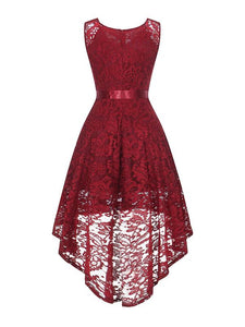 Lace V Neck Sleeve Less High Low Hem Vintage Dress