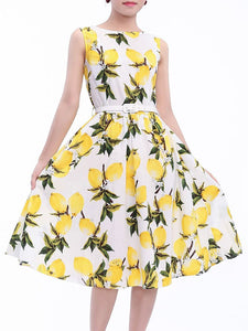 Sweet Lemon Printed Cotton 50s Flapper Dress