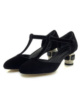 Load image into Gallery viewer, Velvet Rhinestone Chunky Heel  Vinatge Shoes