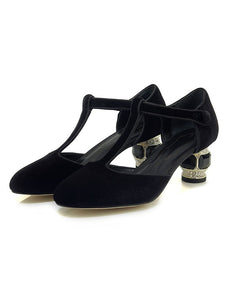 Velvet Rhinestone Chunky Heel  Vinatge Shoes