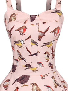Sweet Birds Printed Cotton 50s Flapper Dress