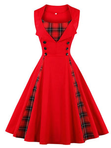 Plaid Square Neck Slim Fit Vintage Dress