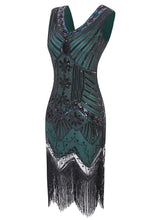 Load image into Gallery viewer, Dark Green 1920s Sequined Flapper Dress