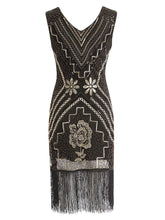 Load image into Gallery viewer, Wine Red 1920s V Neck Sequined Flapper Dress
