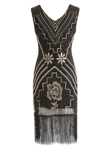 Wine Red 1920s V Neck Sequined Flapper Dress