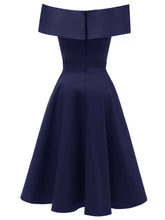 Load image into Gallery viewer, Navy 1950s Off Shoulder Swing Dress