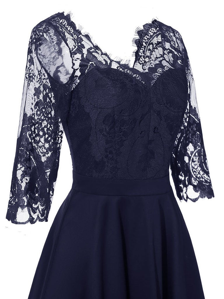 Autumn Long Sleeve V Neck Lace Dress – Jolly Vintage