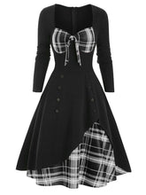 Load image into Gallery viewer, 1950S Bow Heart Collar Plaid Long Sleeve Swing Dress