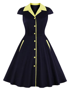 Printed plaid Turn-down Collar Vintage Dress