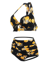 Load image into Gallery viewer, Retro Style Floral Solid Background Two Pieces Bikini Sets