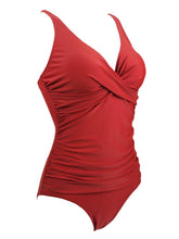 Load image into Gallery viewer, Solid Red Background Retro Style One Piece Backless Trigonal Bikini Set