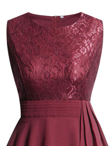 A Line Lace Crewneck Sleeve Less Vintage Dress