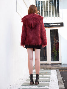 Faux Fur Coat Women Hooded Long Sleeve Oversized Winter Coat