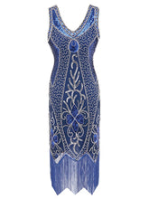 Load image into Gallery viewer, 4 Color 1920S Sequined Fringe Peacock Flapper Dress