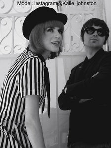 Beetlejuice Costume Pocket Dress Black and White Vertical Stripe Dress With Sunglasses