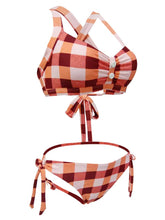Load image into Gallery viewer, High Waisted Sexy Retro Style Backless Plaid Two Pieces Bikini Sets