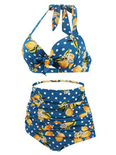 Load image into Gallery viewer, Retro Style Floral Solid Background Two Pieces Bikini Sets
