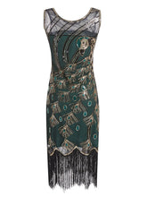 Load image into Gallery viewer, Green 1920s Peacock Sequined Flapper Dress