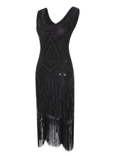 Load image into Gallery viewer, White 1920s V Neck Sequined Flapper Dress