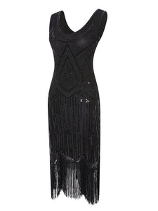 White 1920s V Neck Sequined Flapper Dress