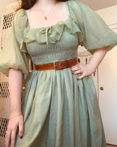 Green Mid Centuries Ruffles Vintage Maxi Dress