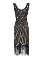 Load image into Gallery viewer, Gold 1920s V Neck Sequined Flapper Dress