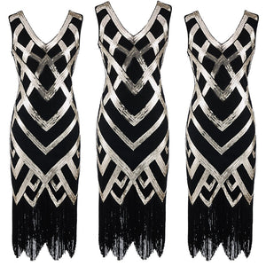 Black 1920S Retro Sequin Fringed Flapper Dress