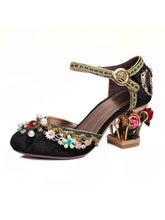 Load image into Gallery viewer, Luxury Floral Gem Studded Heels Ankle Strap Vintage Wedding Shoes