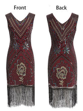 Load image into Gallery viewer, 3 Colors 1920s V Neck Sequined Flapper Dress