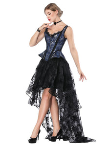 Halloween Costume Gothic Red Vintage Corset Top High Low Skirt For Women
