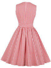 Load image into Gallery viewer, Printed V Neck Green Plaid Vintage Dress